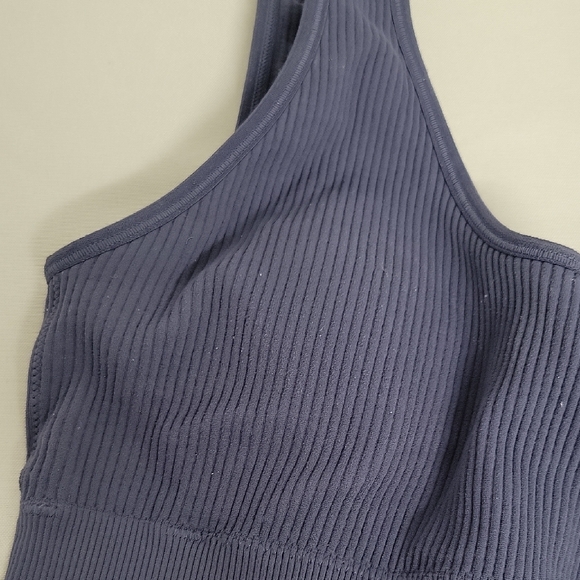 Aerie Blue Ribbed Sports Bra with Scoop Neckline - Picture 3 of 8